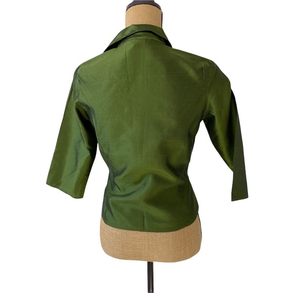 SilkLand Womens Green Shirt Size 4P Petite 3/4 Sleeve 100%Silk Blouse Tie/button - Picture 3 of 16